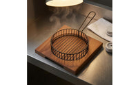 Black Snack Basket Set Loop Handle Wire Basket Tray Square Wooden Snack Board Easy to Clean