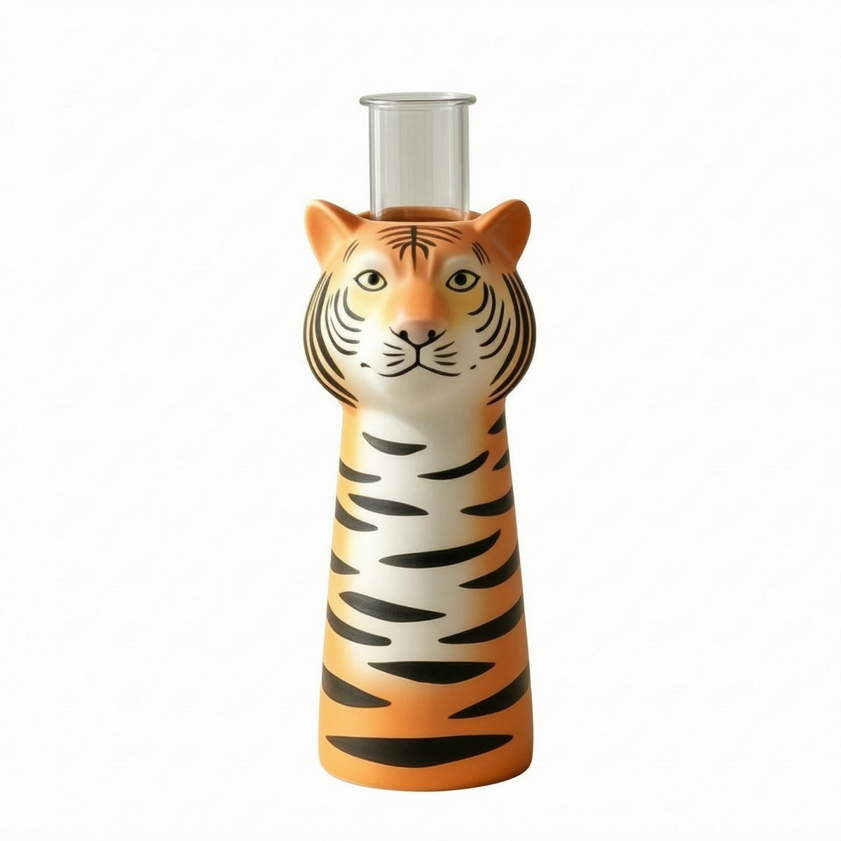 Striped Finish Tiger Vase Clear Neck Tiger Head Vase Compact Hydroponic Plant Holder Tabletop