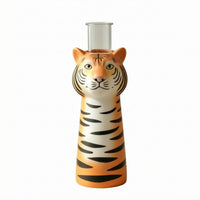 Striped Finish Tiger Vase Clear Neck Tiger Head Vase Compact Hydroponic Plant Holder Tabletop
