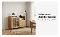 Japanese aesthetic Fluted Glass Door Credenza Multi-Functional Sideboard Large Capacity Storage Cabinet Sliding Upper Doors for Apartment Dwellers, Homeowners, Interior Design aficionados, Living Room, Kitchen, Entryway, Bedroom