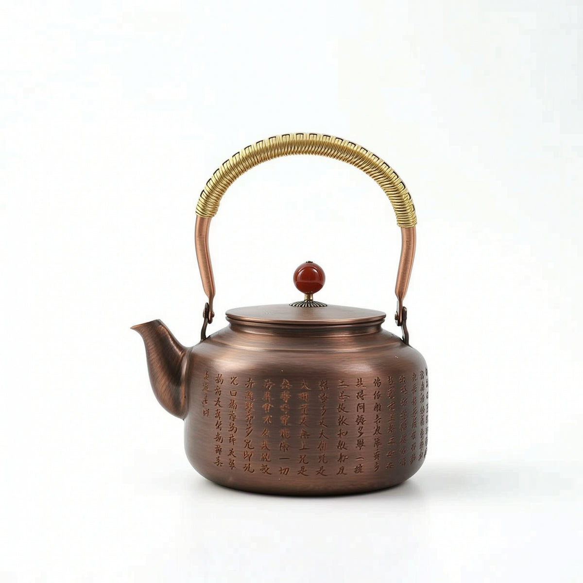 Antique Tea Kettle with Red Knob Vintage Copper Kettle Heat-Resistant Copper Teapot with Wrapped Handle Ergonomic for Table Service