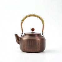 Antique Tea Kettle with Red Knob Vintage Copper Kettle Heat-Resistant Copper Teapot with Wrapped Handle Ergonomic for Table Service