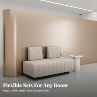 Light Luxury Design Fluted rear Sofa and Chair Set Comfortable Cushioning Reception Seating Faux Marble table surface Commercial Furniture Gold-Finished Legs for Interior Designers, Facility Managers, Restaurant, cosmetics studio, Hotel Lobby, Lounge