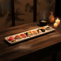 Sushi Plate with Hand-Painted Decoration Rectangular Sushi Plate Sashimi Platter Narrow Serving Tray Ceramic for Home Hosts