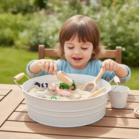 Metal Basin with Wooden Handles Sturdy Iron Sensory Tub for Children, Water Play, Classroom