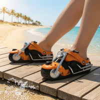 Novelty Motorcycle Clogs Molded Motorbike Shoes Water-Friendly Slip-on Clogs Breathable for Bikers, Beach, Poolside