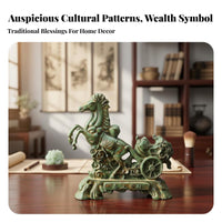 Horse Pulling Cabbage Figurine Tea Pet Antique Bronze Horse Sculpture Handmade for Collectors, Feng Shui Enthusiasts, Desktop, Office