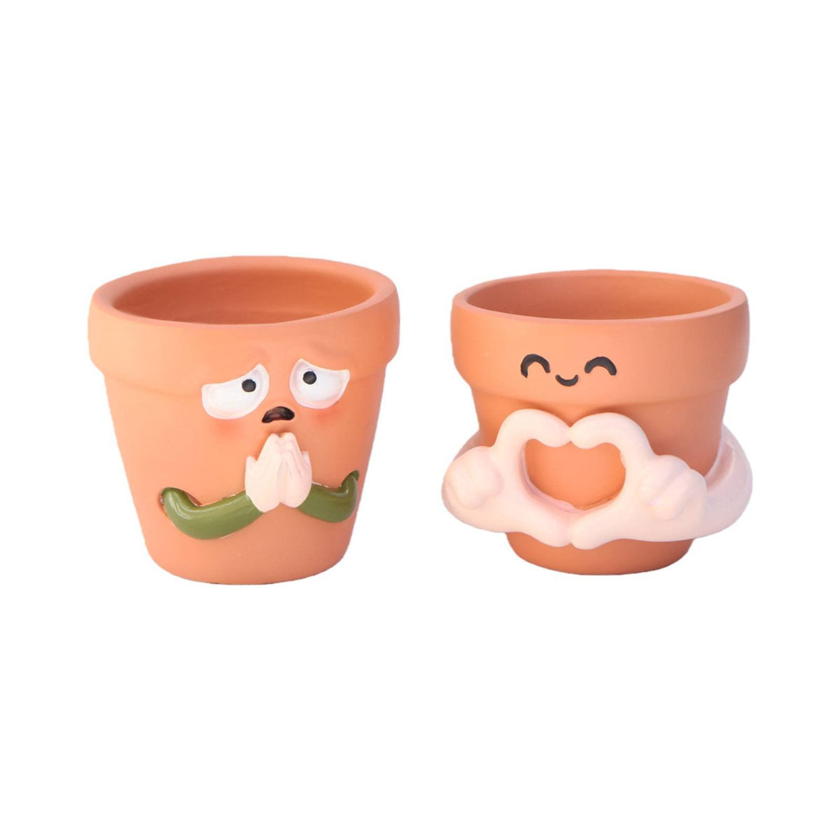 2 Pieces Drainage Hole Heart Hands Flower Pot Resin Material Praying Face Planter Decorative Gift Home Decor Indoor Outdoor Use for Desk