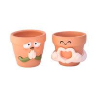 2 Pieces Drainage Hole Heart Hands Flower Pot Resin Material Praying Face Planter Decorative Gift Home Decor Indoor Outdoor Use for Desk