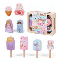 Wooden Pretend Food Set Storage Box Wooden Pretend MealSet Cut-out Handles