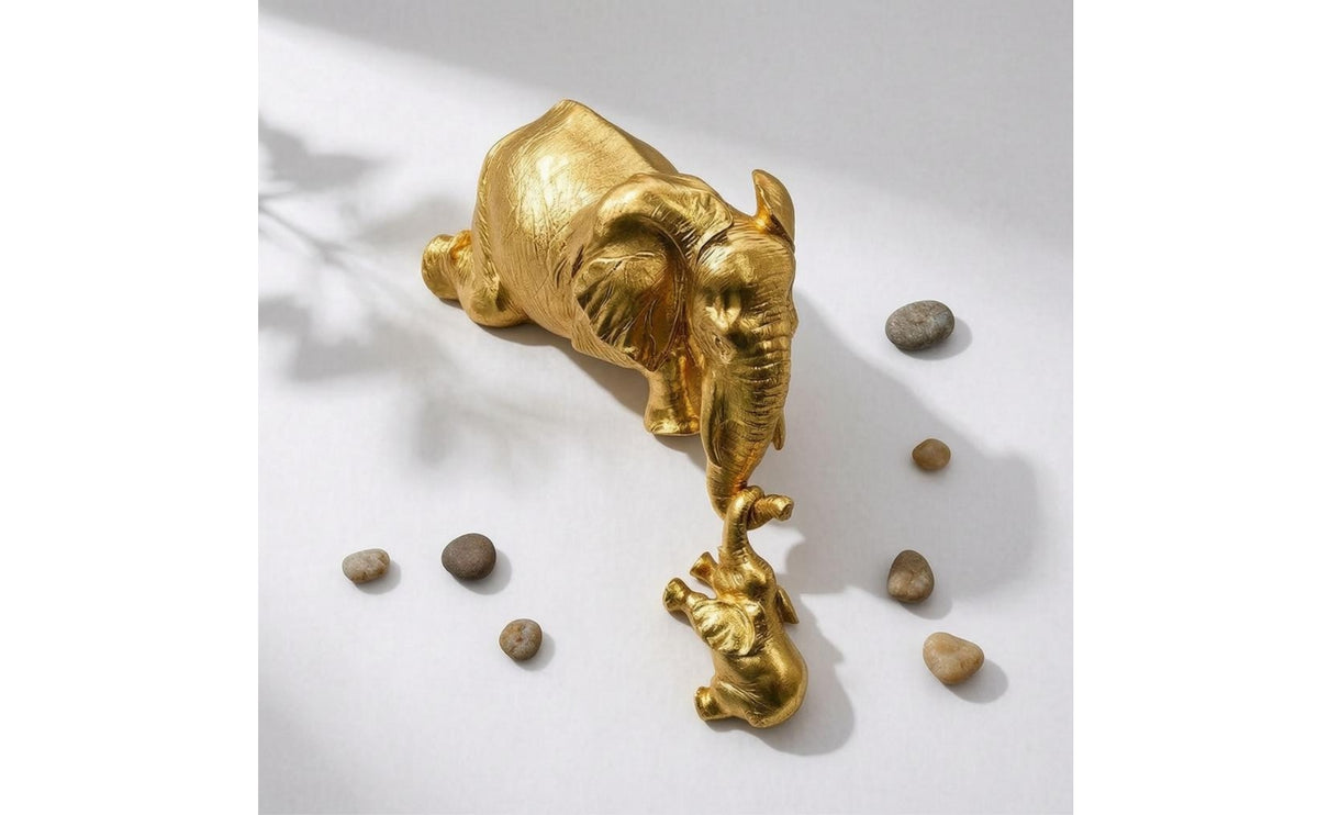 Gold Elephant Statue Smooth Elephant Figurine Gift Animal Sculpture