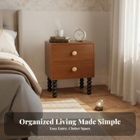 Space-Saving Narrow Nightstand Slim Design Narrow 2-Drawer Cabinet Retro Design Bedroom Furniture Easy Assembly for Small Apartment Dwellers, Students, Homeowners, Hallway, Living Room