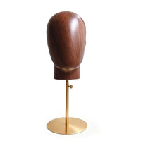 Head-Shaped Display Stand Adjustable Height Hairpiece Stand Wood-Grain Finish Hat Display Head