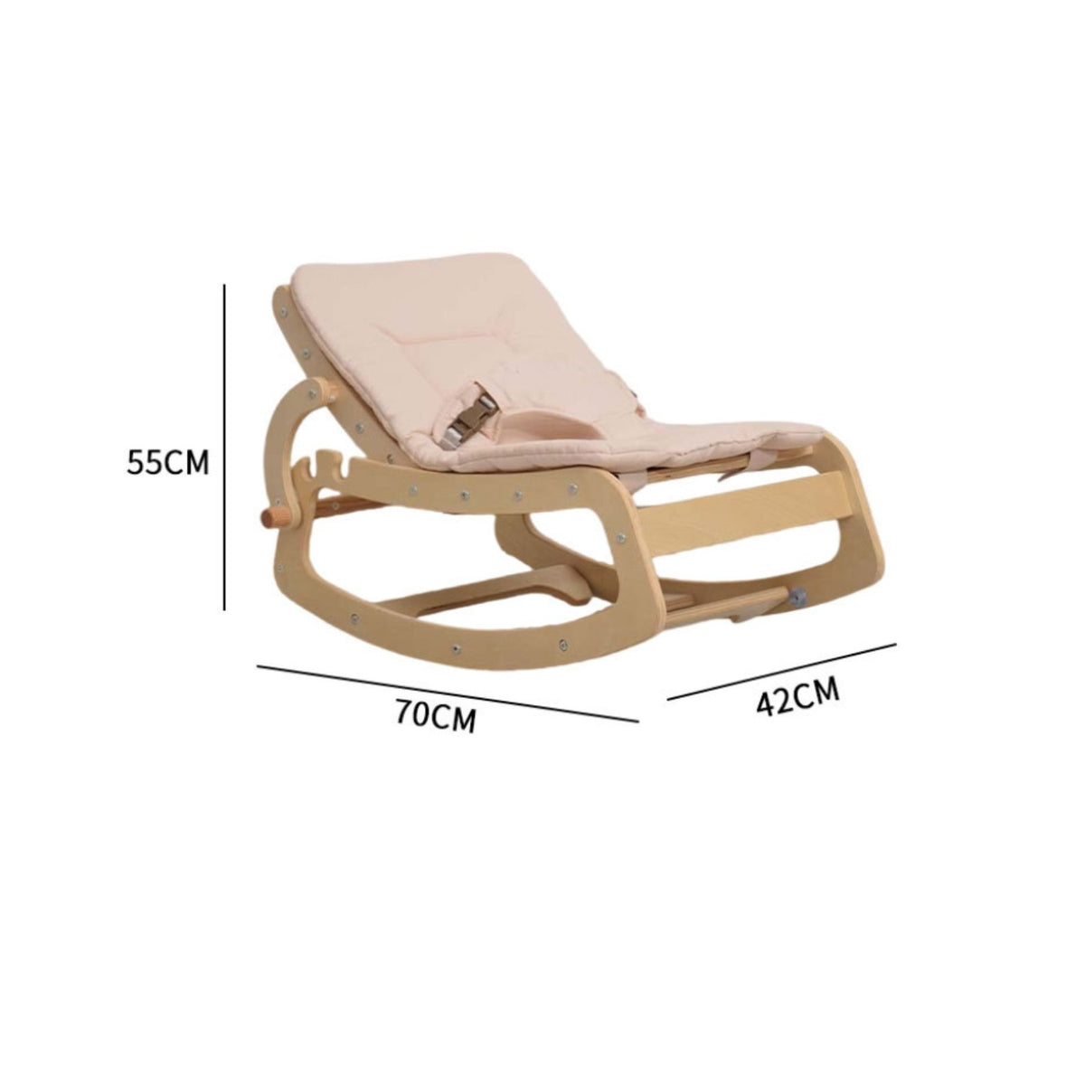 Solid Wood Frame Wooden Baby Rocking Chair Padded Cushion Wooden Cradle Chair Safety Harness Infant Recliner Lounger Simple Design for Nursery