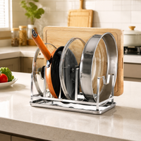 Hygienic Kitchen Lid Organizer, 304 Stainless Steel Sink Lid Holder, Rust-Proof Silver Lid Rack, for Large Families