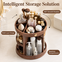 Walnut Makeup Storage, 2-Layer Rotating Perfume Stand, Dark Brown Bathroom Organiser for Vanity Table, Cosmetic Organizer with Compartments