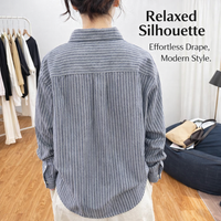 Long Sleeve Striped Shirt for Women in Linen Blend, Casual Button Front Top for Spring Autumn, Plus Size Oversized Fit Available