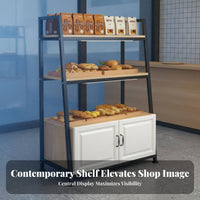 Bakery Display Rack Open Shelving Pastry Display Stand Sturdy Steel Frame Multi-Tier Bread Shelf with Cabinet for Cafe Owners, Adults, Bakeries, Cafes