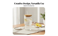 Lidded Glass Cup with Straw Large Capacity Glass Tumbler with Handle Transparent Body Drinkware for Office Workers, Students, Home, Daily Use, Kitchen