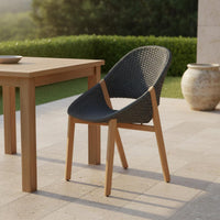 Designer Design Teak Dining Table Set Weather-Resistant Wood Patio Table and Chairs Stable Construction Outdoor Furniture Year-Round Use for Garden, Terrace