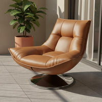 Single Sofa Chair Ergonomic Design Leather Lounge Chair Rotating Armchair Space Saving Living Room Furniture for Studying Nook