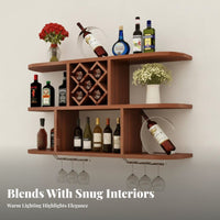 Modern Aesthetic Floating Bar with Glass Hanger Space-Saving Design Wine Cabinet Sturdy Construction Bottle Display Heavy-Duty for Homeowners, Entertainers, Adults, Dining Room, Restaurant, Kitchen, Man Cave