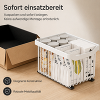 Extendable Kitchen Cabinet Basket, White Kitchen Organizer Drawer made of Carbon Metal, Smooth-Gliding Under Sink Basket No Drilling Needed, for Dishes & Pans