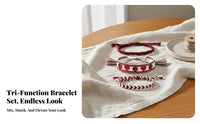 3 Pieces 3-Piece Embroidered Bracelet Set Handmade Adjustable Braided Bracelet Layered Fashionable Appearance Accessory for Women, Beach, Festival