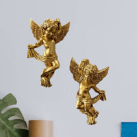 2 Pieces European Design Angel Wall Decor Polyresin Resin Angel Hanging Decor 3D Relief Design Cherub Figurine Home Accent for Living Room, Entryway