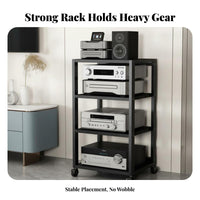 1 Piece Amplifier Stand Heavy Duty Audio Rack Steel Frame Rolling Equipment Stand Stable Multi-tier Storage Suitable for Audiophiles Home Theater Living Room