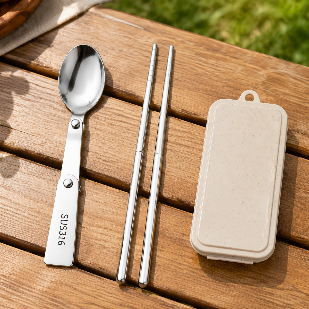 316 Stainless Steel Portable Chopstick Spoon Set Foldable For Bento Camping Outdoor 2 Sets