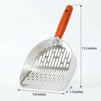 Metal Sifter with Slotted Holes, Deep Stainless Steel Cat Dog Waste Picker, Ergonomic Wooden Handle for Tray, Unique Cat Owner Gift