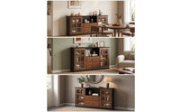Side Cabinet Vintage Storage Cabinet with Glass Doors Sideboard for Living Room, Hallway