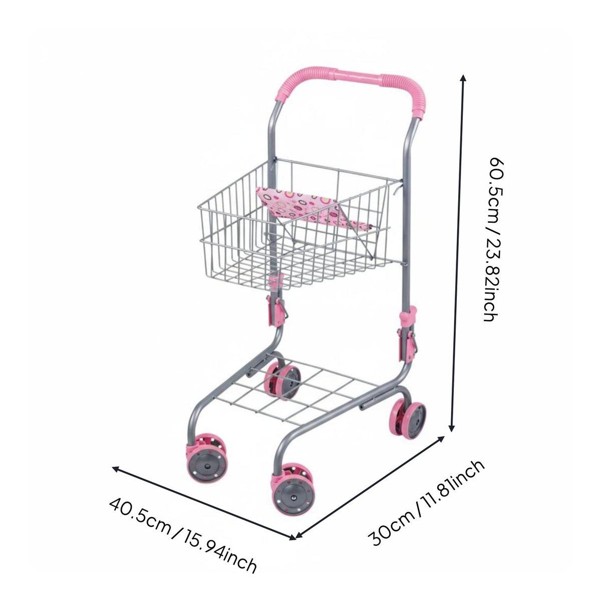 Play Shopping Cart Easy Assembly Kids' Metal Supermarket Trolley Foldable Miniature Grocery Cart for Young Children, Playroom
