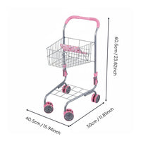 Play Shopping Cart Easy Assembly Kids' Metal Supermarket Trolley Foldable Miniature Grocery Cart for Young Children, Playroom
