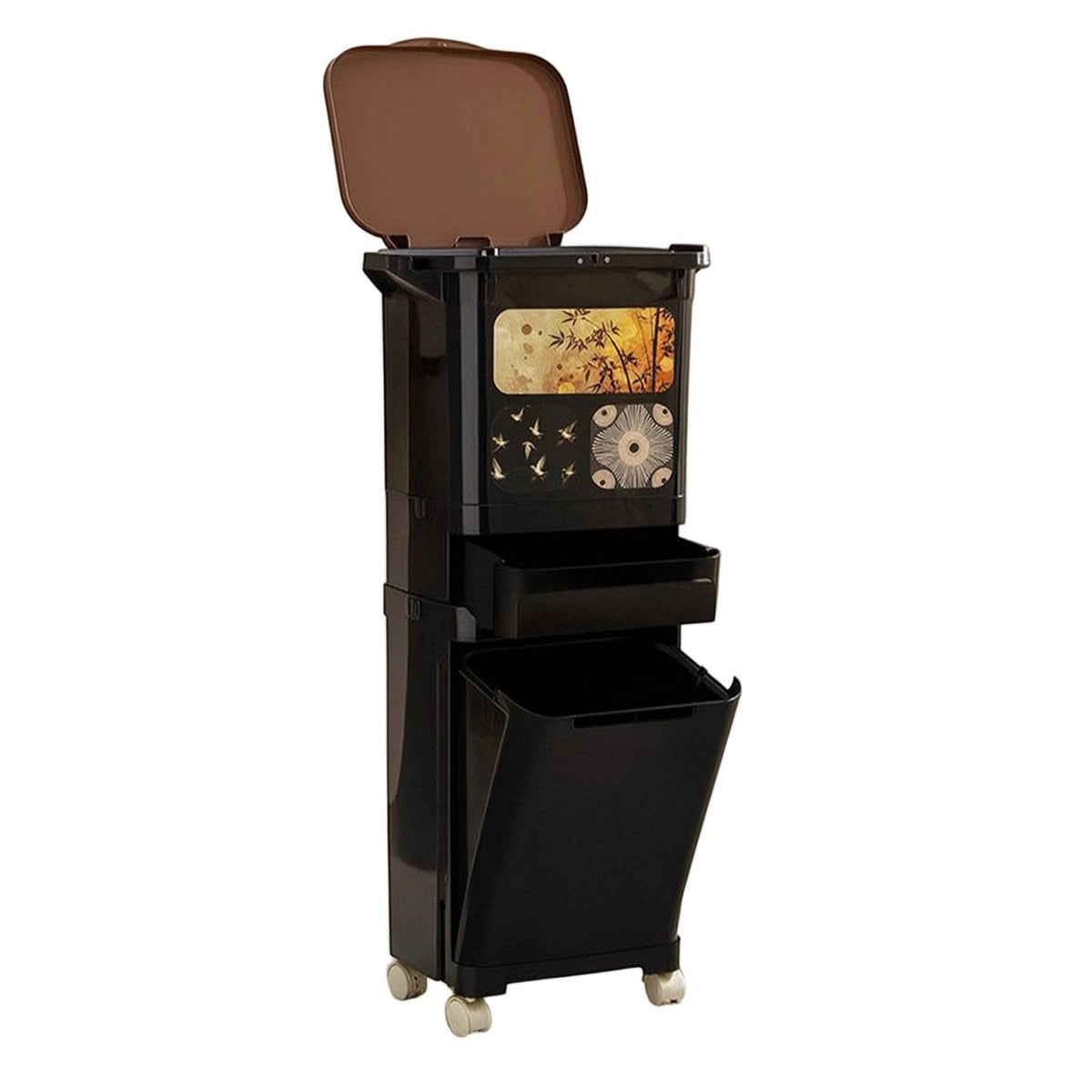Kitchen Trash Bin with Drawer Slim Cabinet Trash Can with Wheels Space-Saving