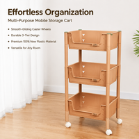 Khaki Rolling Storage Cart Utility Trolley with Wheels for Kitchen Bathroom