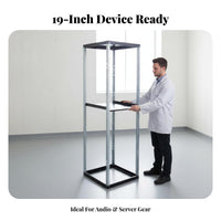 Easy Installation 19-Inch Accessible Frame Rack Heavy-Duty 19 Inch Equipment Rack High Load Capacity Simple Assembly Equipment Cabinet Ventilated Shelves for Audio Professionals, IT Technicians, KTV Room, Recording Studio, Home Office