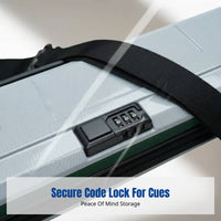 Billiard Cue Case, Combination Lock, 4 Compartments, Large Head, 1/2 Split, PC Material, Carry Handle, Shoulder Strap, Extended