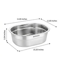 Rice Washer and Strainer Bowl Set, Stainless Steel Oval Washing Basin and Deepened Flat Bottom Rice Strainer for Pasta Spaghetti, 2 Piece Kit