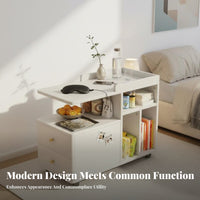 Modern Design Rolling Sofa Mobile Organizer with Drawers 360° Rotating Wheels C-Shaped Rolling Table Space-Saving Nightstand Sturdy Construction for Homeowners, Families, Apartment Dwellers, Bedroom, Small Areas, Home Office