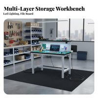 Built-in LED Light Anti-Static Workbench Steel Frame Construction Electronics Assembly Station Wear-Resistant Desktop Heavy Duty Work Table Easy to Assemble for Workshop Technicians, Factory Workers, Engineers
