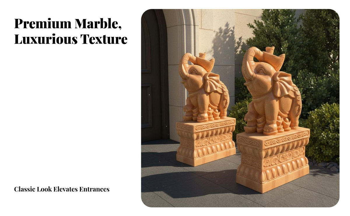 2 Pieces Stone Elephant Door Piers Traditional Classic White Marble Elephant Statues Gate Statue for Homeowners, Building Frontage, Garden