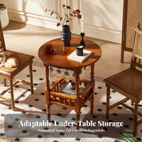 French designd circular table with Beaded Curtain Vintage design Round Sofa Table Multi-Functional Nightstand Space-Saving Design for Apartment Dwellers, homeowners, Interior Decorators, Living Room, Bedroom, Small areas, Balcony