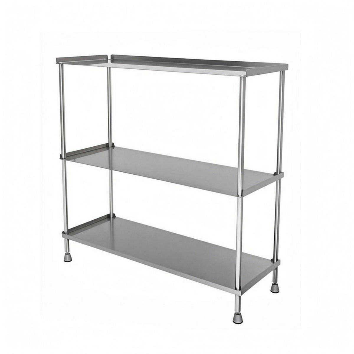 Raised Edges Stainless Steel Countertop Rack Slim Posts Open Frame Countertop Shelf Conical Feet Brushed Metal Shelf Rack Easy to Clean