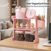 3 Tier Desktop Organizer with Basket and Hook, Desk Storage for Office, File Shelf for Students for 33.5 x 33 19 cm
