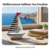 Classic Coastal Design Boat Decor Travel Souvenir Wooden Sailboat Model Nautical Details Wooden Sailboat Figurine for Living Room, Office, Party