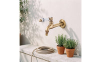 Wall-Mounted Faucet Vintage Brass Cold-Water Faucet Easy Control Bibcock for Laundry Room, Garden