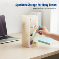 Slant Insert Frosted Pen Holder, Transparent Desk Organizer, Multi-Compartment Storage for Stationery & Makeup Brushes