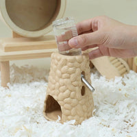 Ceramic Hamster Water Bottle with Hamster Hide, Floor-Standing Ceramic Water Bottle for Gerbils, Chew-Resistant Anti-Leak Design, 11x10x13cm